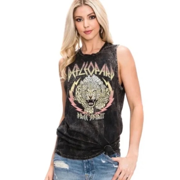 Def Leopard Free Spirit Vintage Wash Sleeveless Graphic Band Casual Tank Top - Picture 1 of 1